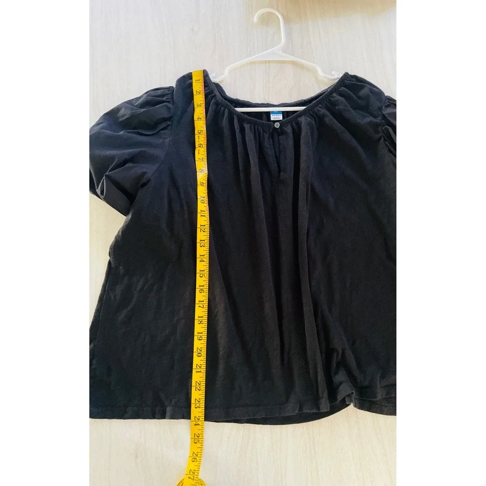 Old Navy Womens Black Puff Sleeve Top XXL Boho Peasant Blouse 100%Cotton.